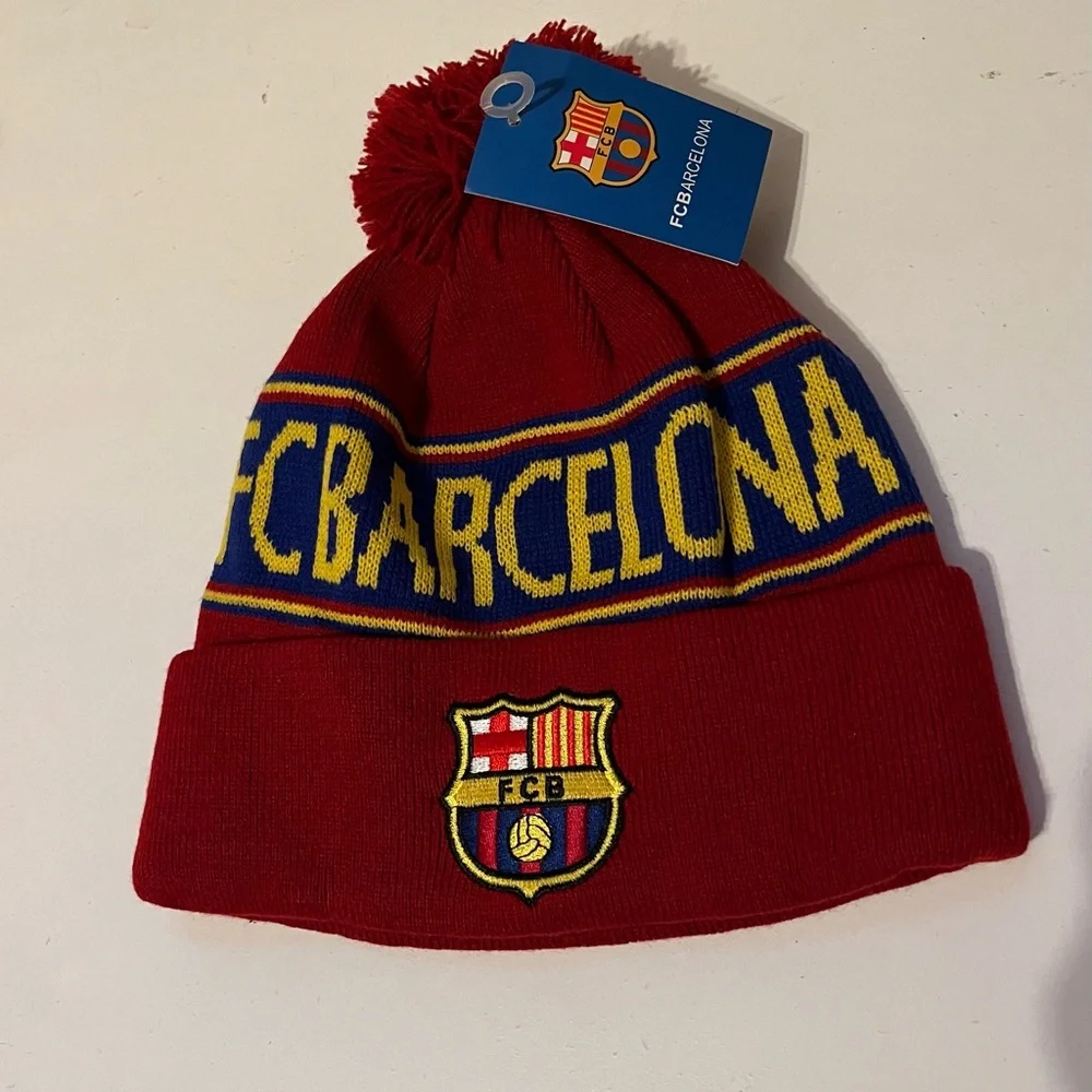 Barcelona Soccer beanie winter pom Pom hat Futbol FCB Barcelona Spain unisex
